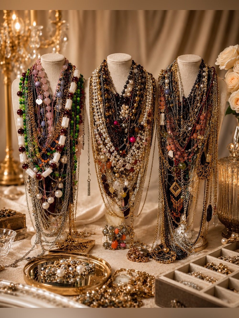 💰 2 LB Bulk Necklace Lot | Vintage Mod Chains Pearls Beads Pendants | Reseller